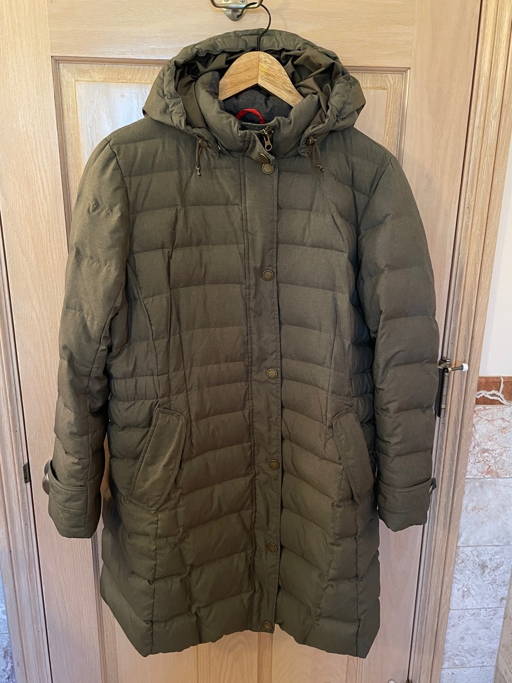 Lands' End Olive Green Longline Hooded Puffer Coat